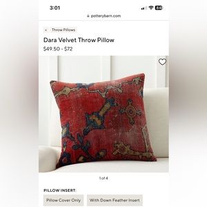 Pottery Barn Dara Velvet Throw Pillow Cover 22” square